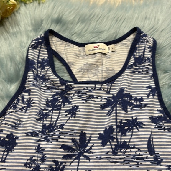 Vineyard Vines Tropical Palm Print Racerback Swing Dress Nlue Sz L - Picture 3 of 9